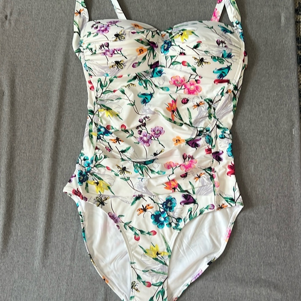 Betsey Johnson One Piece Bandeau Swimsuit Botarical Floral print size Med NWT